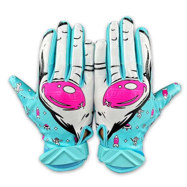 Baby Blue Alien Cloaked Receiver Football Gloves by Battle Sports