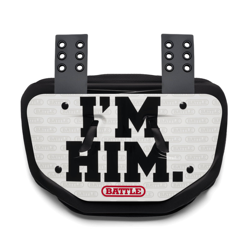 White I'm HIM Football Back Plate by Battle Sports